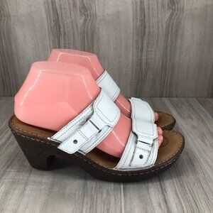 Born Sandals Womens 8 Bellot White Leather Slip On Heeled Shoes